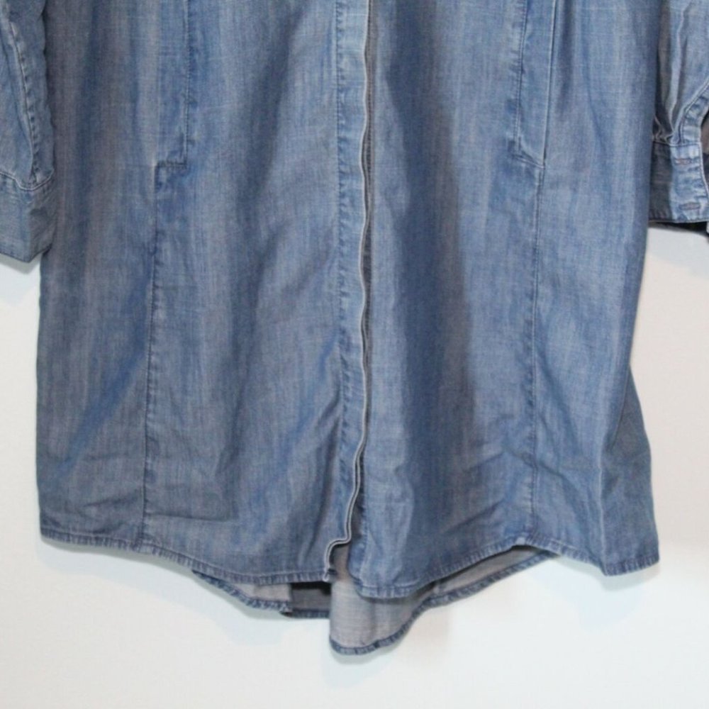 Eileen Fisher Classic Collar Chambray Denim Shirt Dress Blue Size Small H12304 - Picture 3 of 11